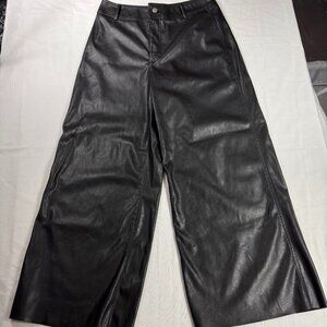 Mustard Seed Women’s Black Vegan Leather Wide Leg Pants High Rise Size L